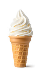 Vanilla ice cream in a waffle cone isolated on white background