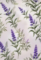 Hand-painted lavender flowers and leafy vines, background, flowers, delicate, hand-painted