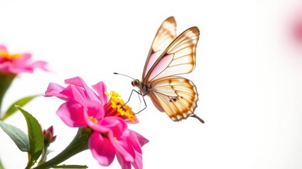 Naklejka premium Pink butterfly with delicate wings gently resting on a clean white background, butterfly, elegant