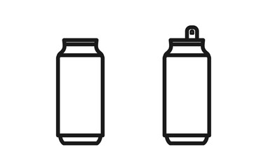 Fototapeta premium Opened and closed can for carbonated drinks icon. Editable stroke. Soda, energy drink, beer, alcoholic cocktails disposable container. For web design, mobile app. Waste recycling. Isolated vector