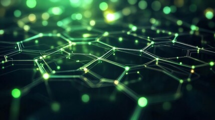 Fototapeta premium Abstract Network Connections: Futuristic Digital Grid, Green Cyber Structure