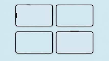 Smartphone showcasing four square post layout mockup design with blank screens, blank, screens
