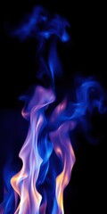 Blue burning fire flame background with vibrant flames dancing and flickering against a dark backdrop, flickering