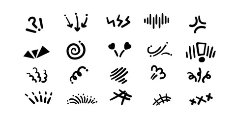Naklejka premium Cartoon sign and line set,Hand drawn comics squiggly line pack,expressive background line collection.