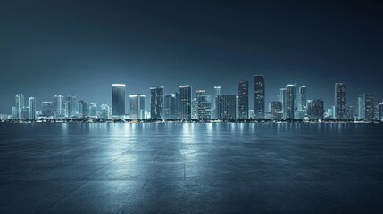 Obraz premium A nighttime city skyline reflecting on a smooth surface, showcasing modern architecture.