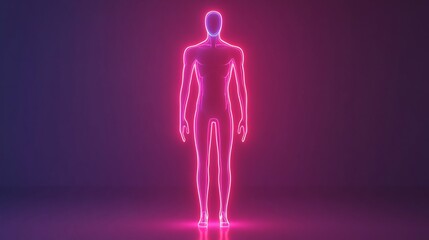 Neon Glowing Human Silhouette Isolated on Dark Background