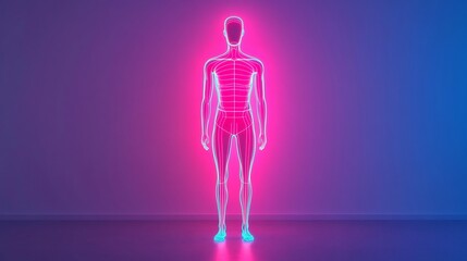 Neon Human Body Wireframe in Minimalist Style