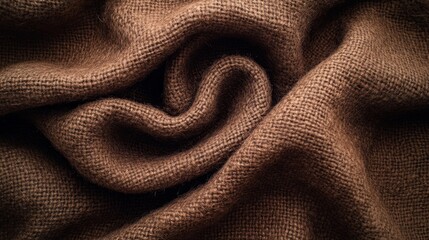 top view chocolate brown color wool textile background, natural