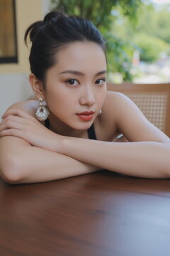 エレガントな表情の若い女性のポートレート