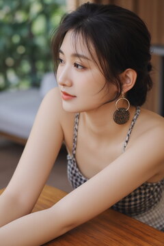 エレガントな表情の若い女性のポートレート