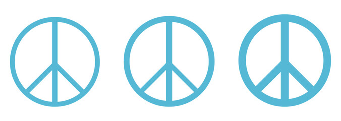 Peace symbol icon set in blue color. International symbol of peace. Peace sign isolated on white background. Hippie Peace Symbol icon. CND Logo, Campaign for Nuclear Disarmament.