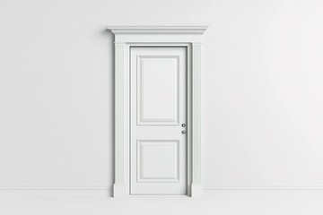 A closed white door in a white room.