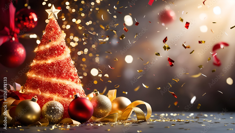 Fototapete Christmas and Happy New Year Background with Snowflakes on red background generative AI tools