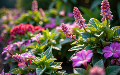 Pink salvia farinacea flowers blooming in summer garden