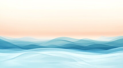 Abstract wavy blue landscape with a soft pastel sky, evoking calm and tranquility.
