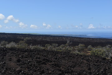 The dramatic volcanic craters and eruption areas from Mouna Loa in Volcanoes National Park, Hawaii