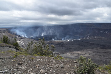 The dramatic volcanic craters and eruption areas from Mouna Loa in Volcanoes National Park, Hawaii