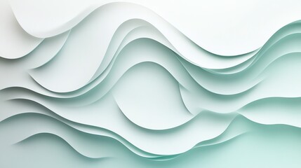 Fototapeta premium Abstract layered wave pattern in soft green tones creates a modern and elegant design.