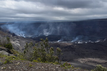 The dramatic volcanic craters and eruption areas from Mouna Loa in Volcanoes National Park, Hawaii