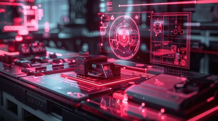 Obraz premium Futuristic Technology Device Undergoing Digital Analysis