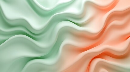 Obraz premium Abstract pastel waves of mint and peach hues creating a soft, flowing pattern.