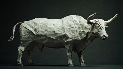 Obraz premium A detailed origami sculpture of a bull, showcasing craftsmanship and artistic expression.