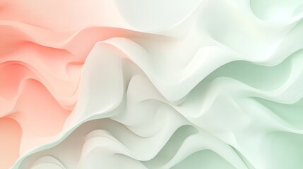 Obraz premium Abstract wavy design in soft pastel colors, blending pink and green hues.