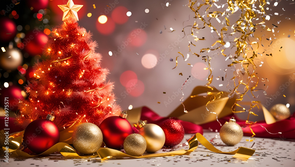 Fototapete christmas and happy new year background with snowflakes on red background generative ai tools