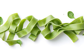 Tagliatelle green pasta with spinach isolated on white background