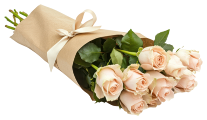 PNG Bouquet of pale pink roses flower wrapped arrangement.
