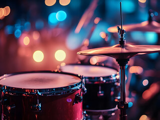 Naklejka premium Drums, drum kit, musical background. Neural network AI generated art