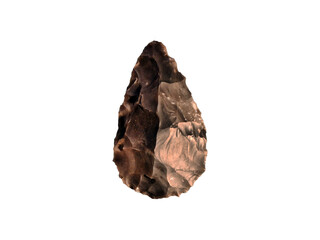Hand Axe Acheulian isolated on white background. This axe blade stone was used to butcher animals, smash open bones for marrow and scrape hides.