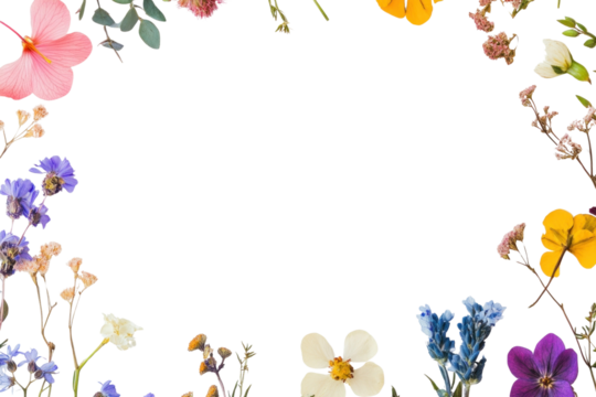 PNG Real pressed flowers border background white