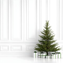 Festive Christmas Tree with Decorative Ornaments and Gracefully Wrapped Presents in a Bright and Elegant Interior Setting for Holiday Celebrations