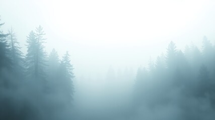 Naklejka premium Misty Forest Enchantment Serene Coniferous Trees Shrouded in Fog