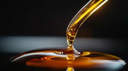 Flowing golden liquid creates a smooth surface with reflections and texture