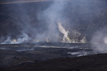 The black coastal landscapes and lava beaches from the active volcanoes on the big island of Hawaii, Pacific