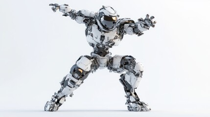 A futuristic humanoid robot in a dynamic pose, showcasing advanced technology and design.