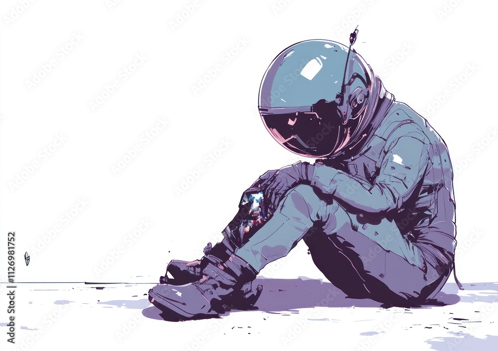 Canvas Prints an astronaut sitting alone, conveying a sense of solitude and introspection in space.