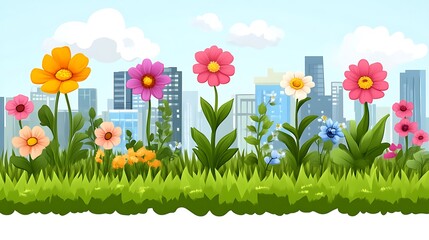 Colorful Flowers Bloom Before a City Skyline