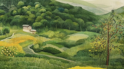 Fototapeta premium a countryside view of rice paddies and fields