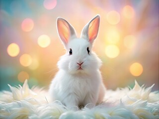 Obraz premium Adorable Pastel Bunny Photography: Soft White Rabbit on a Dreamy Background
