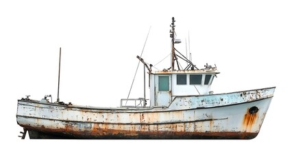 Naklejka premium Rusty Fishing Boat Isolated on White Background