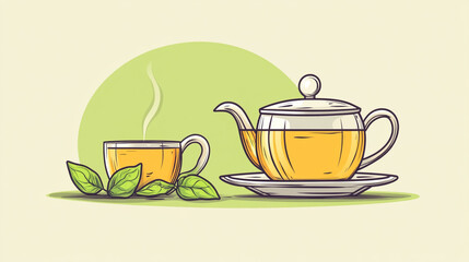 Enjoying a cup of refreshing herbal tea beside a teapot and fresh mint leaves