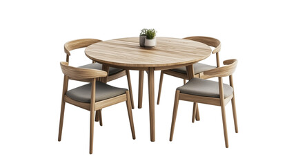 a round dining table with chairs isolated on a transparent background