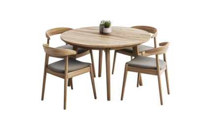 a round dining table with chairs isolated on a transparent background