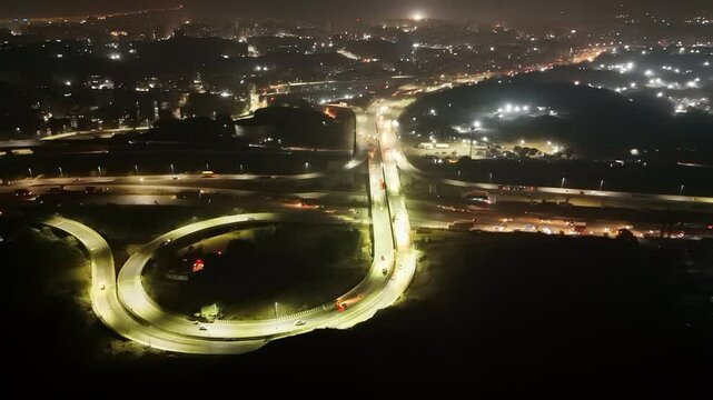 Aerial View of A highway interchange at Night