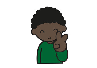 ピースサインの黒人の男の子