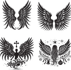 Angel wings black and white silouette for christmas 