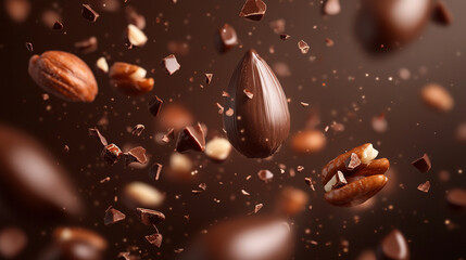 Chocolate and nuts in motion create a dynamic culinary experience